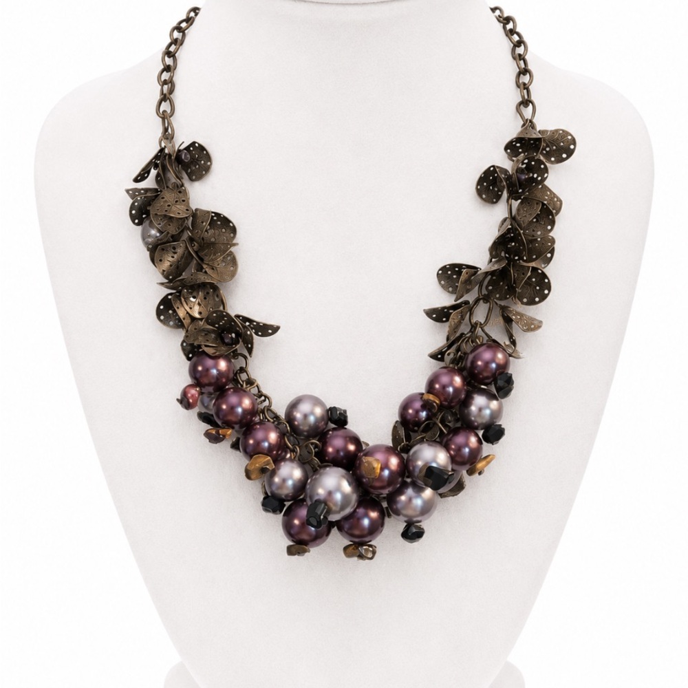 Purple Pearl Cluster Statement Necklace